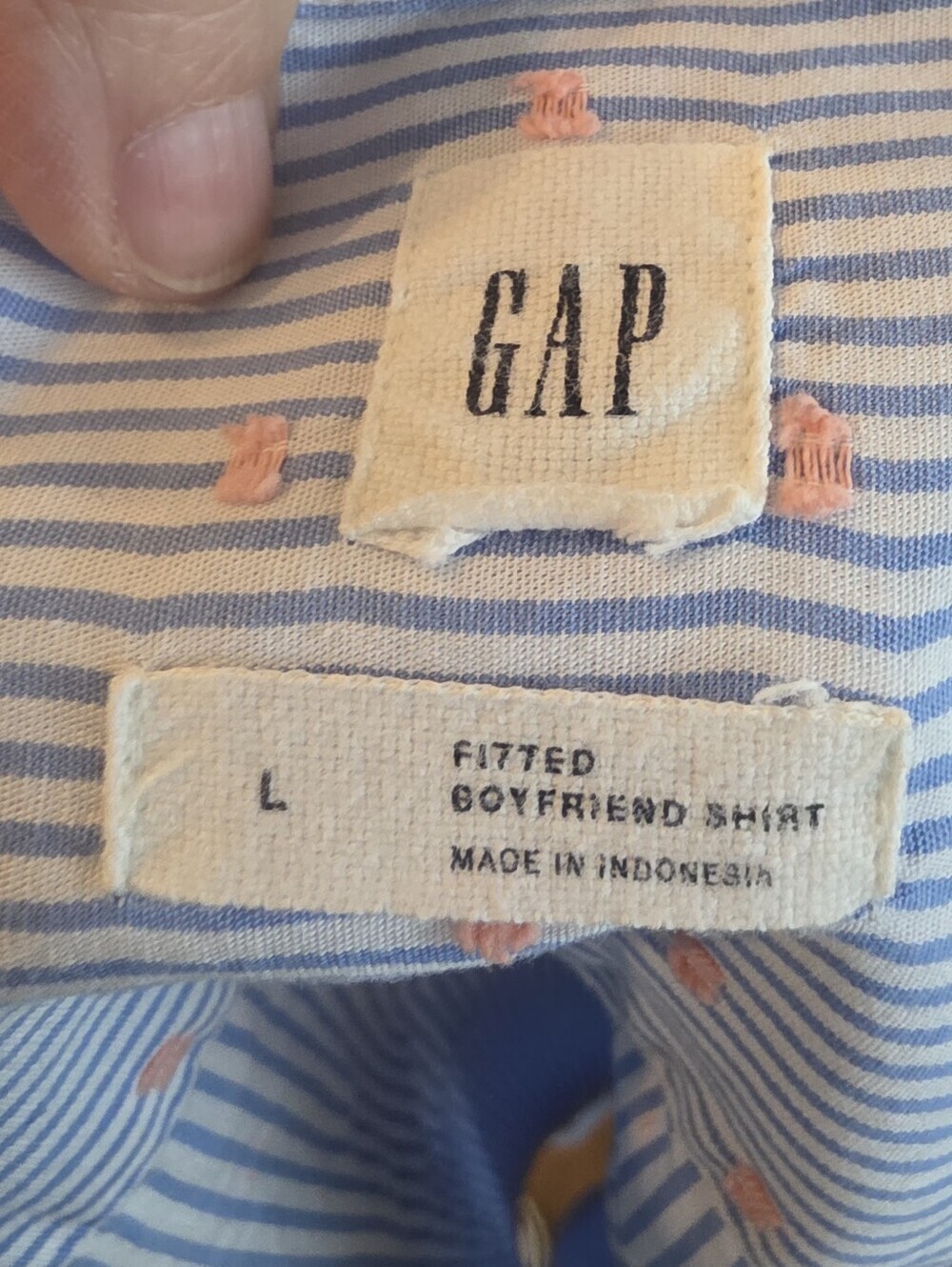 GAP Women's Boyfriend Striped Fitted Button-down Shirt With Pink Dots Size Large - Picture 2 of 9